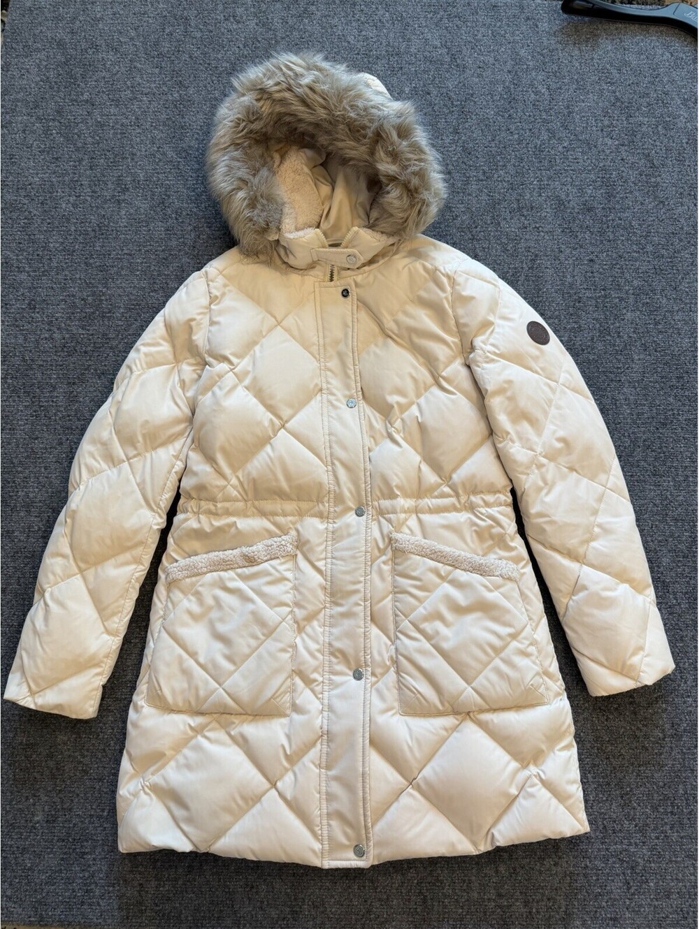 Lauren Ralph Lauren Puffer Faux Fur Trim Hood Size S Winter Class Neutral Winter